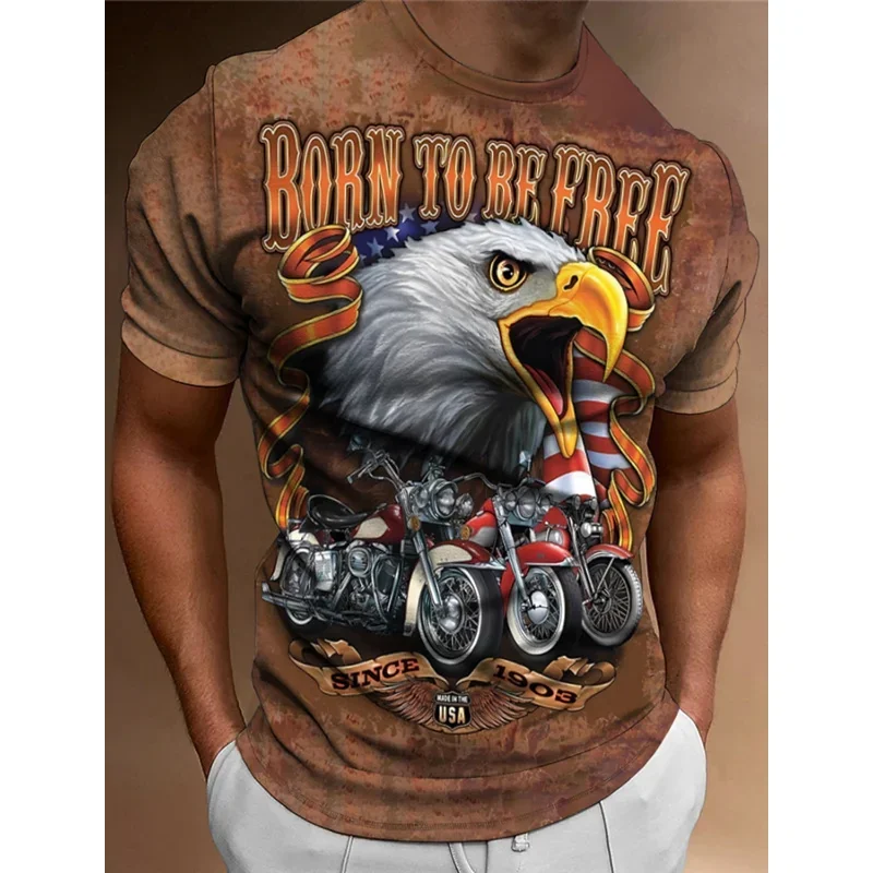 Eagle Motorcycle Graphic Apparel 3D Print Short Sleeve Print Street Motor Fashion Designer O-Neck Clothing Vintage Men's T Shirt