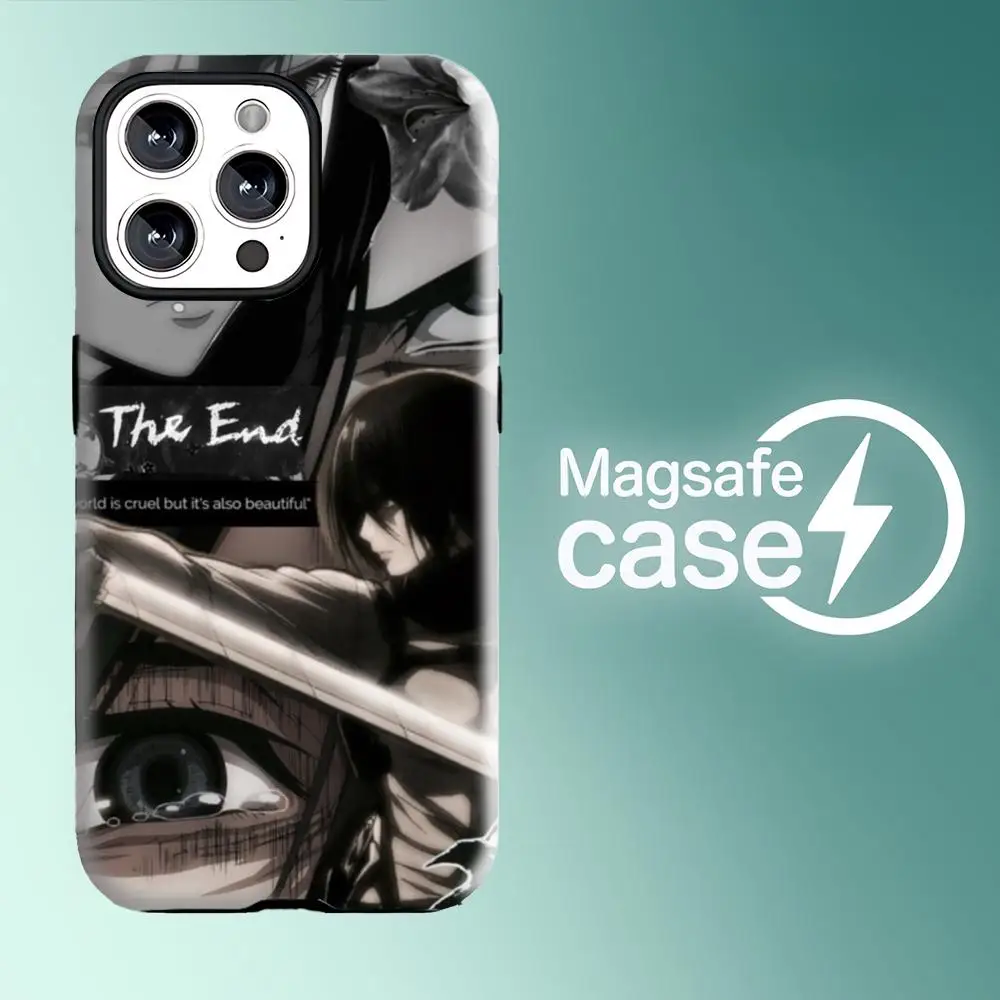 Чехол для телефона «Атака Титанов», аниме Микаса, магнитный глянцевый корпус 2-в-1, для iPhone 17 16 e 15 14 13 12 11 Pro Max Plus mini XS