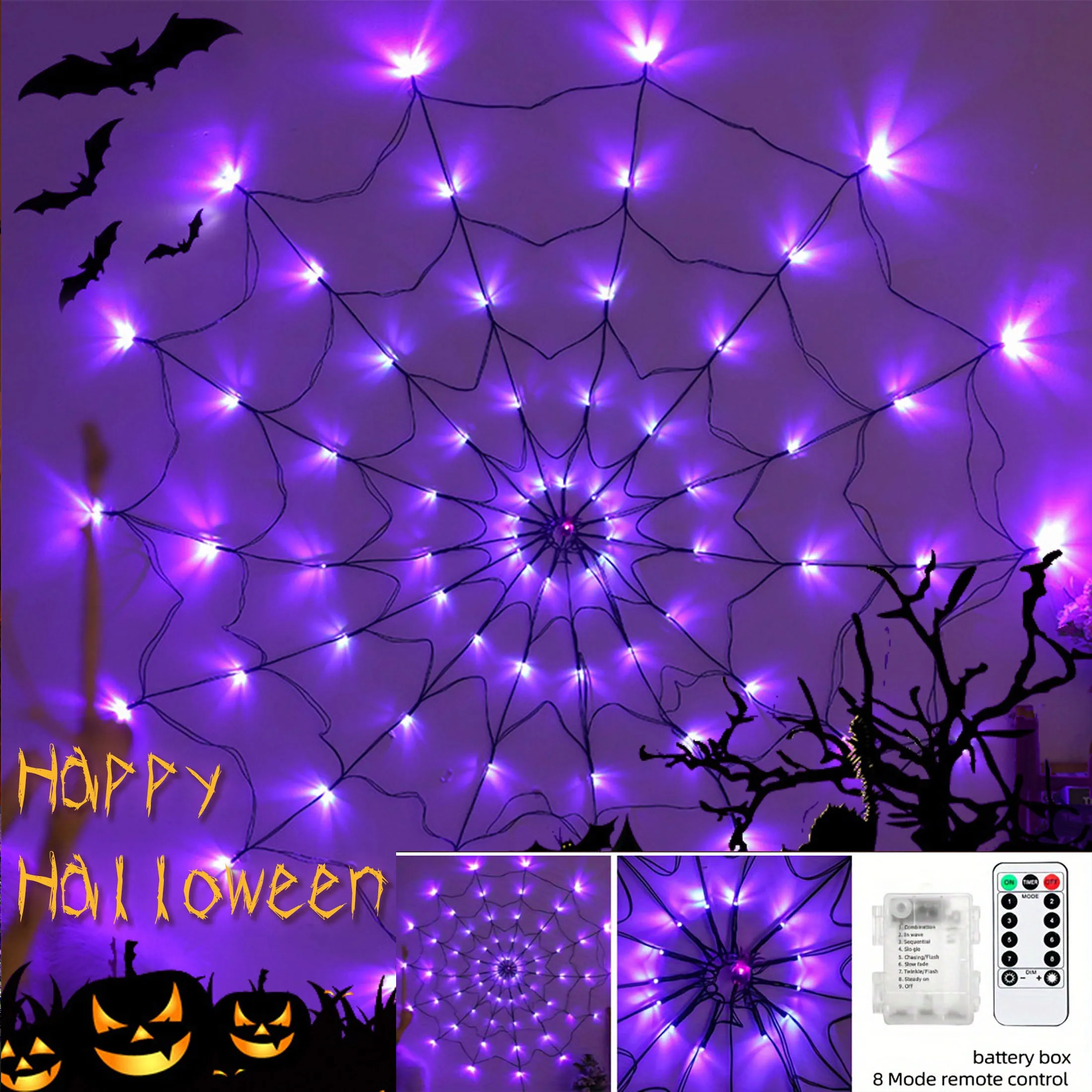 luzes-assustadoras-de-halloween-70-leds-roxo-brilhante-aranha-web-alimentado-por-bateria-8-modos-controle-remoto-casa-assombrada-decoracao-de-festa