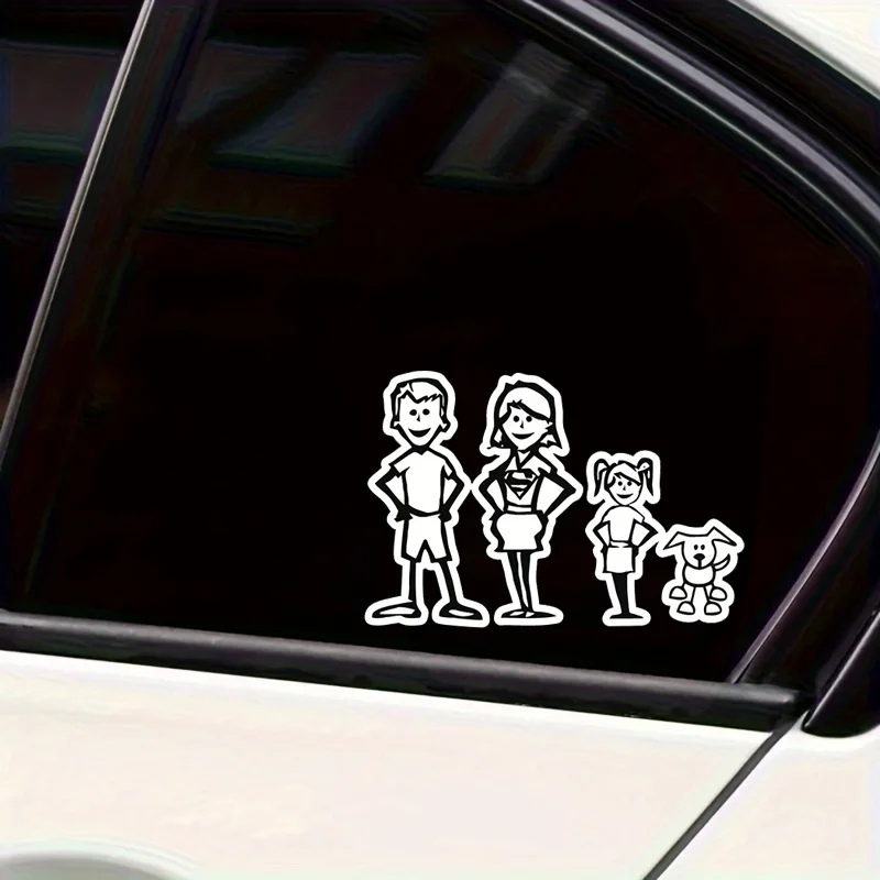 1pc Family Stick Figure Waterproof Vinyl Decal, Dad Mom Daughter & Dog for Car Window Laptop Water Bottle Multi‑Surface Decor