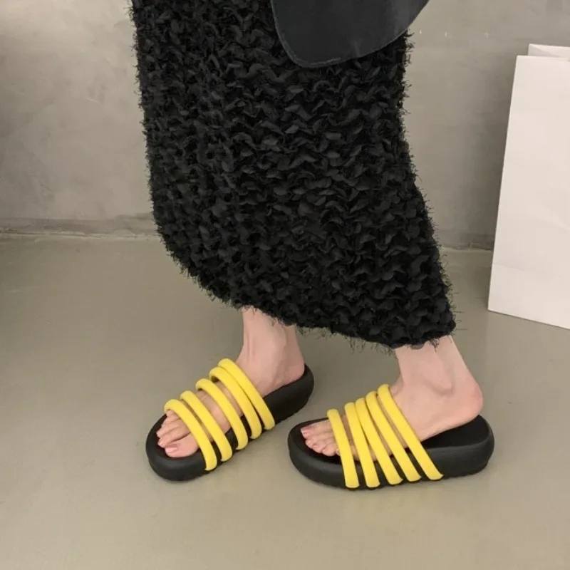 Zapatillas de plataforma a la moda, novedad de verano, punta redonda, plataforma de cinta delgada, zapatos planos romanos antideslizantes y resistentes al desgaste