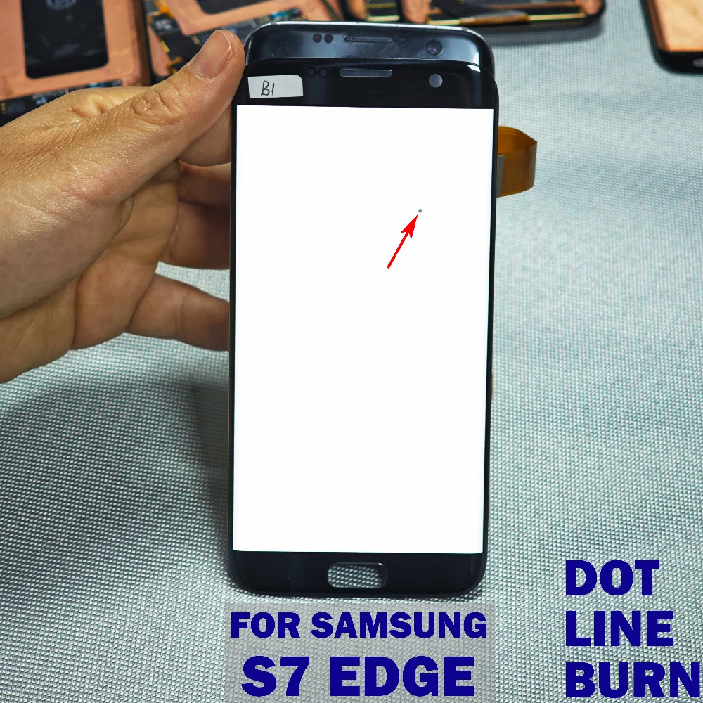 Tela AMOLED S7E com defeito: Teste de display antes da entrega, queimadura de ponto, linha, pixel ruído, tela com pixel defeituoso. Peças de reposição individuais para Samsung S7 EDGE.