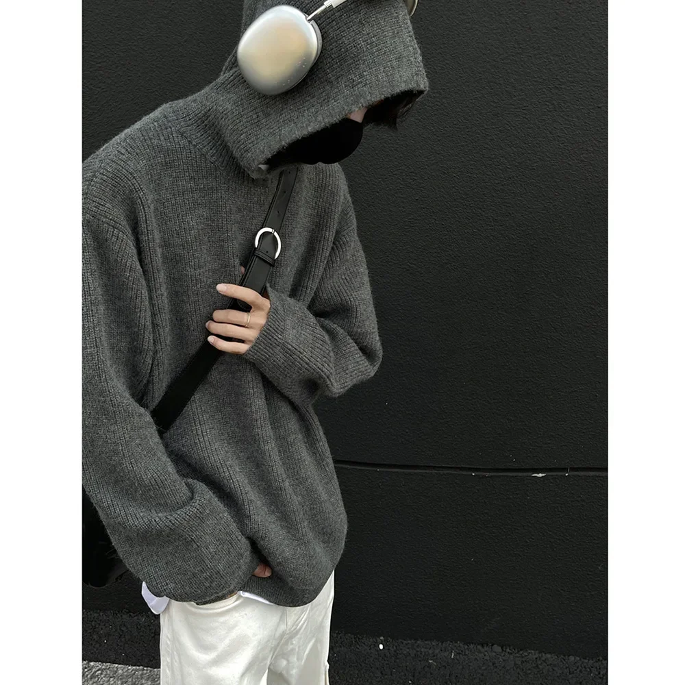 

Grey Hooded Sweater for Men, 2024 Autumn and Winter New Collection, Cool and Lazy, Loose Knit Sweater JacketTrendy