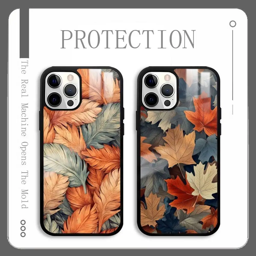 

Warmth Autumn Leaves Phone Case For IPhone 16 15 14 13 12 11 Pro Max Plus Mini Plus Hard Mirror Surface Protect Funda