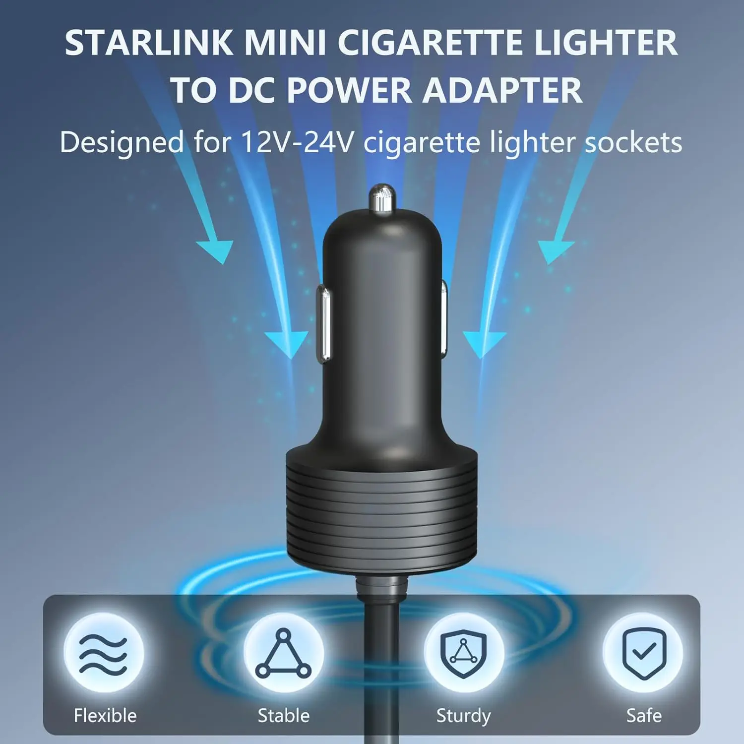 كابل Starlink Mini 5M/16.4FT، كابل طاقة محول السيارة 12 فولت، ولاعة سجائر مقاومة للماء 18AWG إلى سلك تيار مستمر، شاحن سيارة 12 فولت-24 فولت f