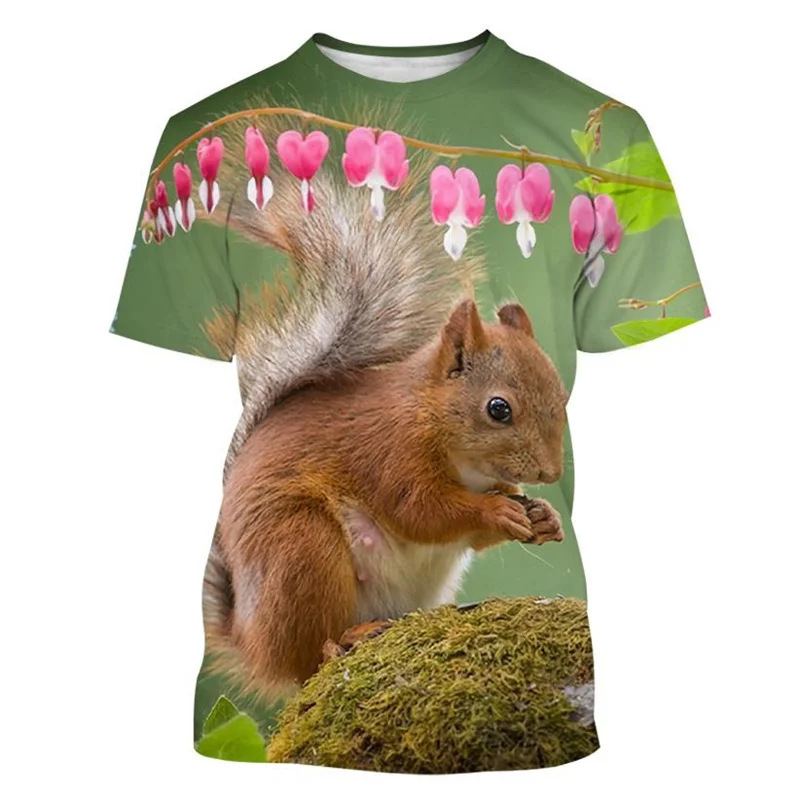 Animal Cute Squirrel 3D Printing T-shirt For Men Personality Summer Casual Short-sleeved Tops Street Oversized Tees Male Clothes