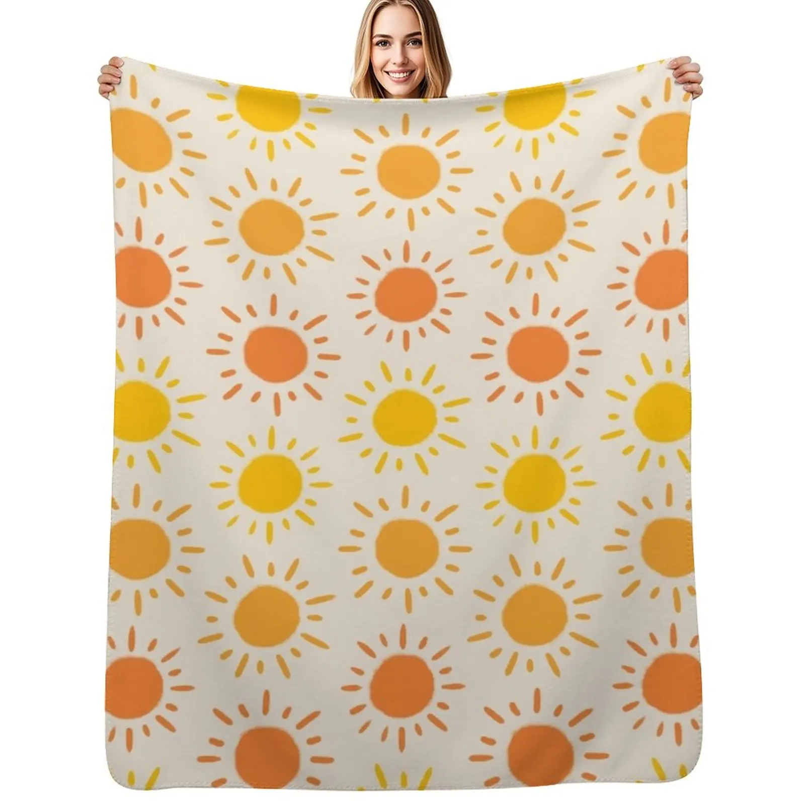 

Happy Retro Sun Pattern - Yellow Orange Red Palette Throw Blanket Luxury Throw Decorative Sofas Travel Bed Blankets