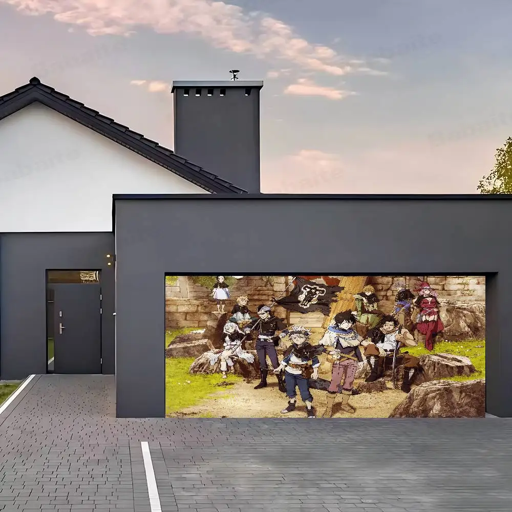 La pancarta para puerta de garaje con escena de trébol negro de Anime se puede colgar, adecuada para fiestas al aire libre, decoraciones temáticas para estudios fotográficos
