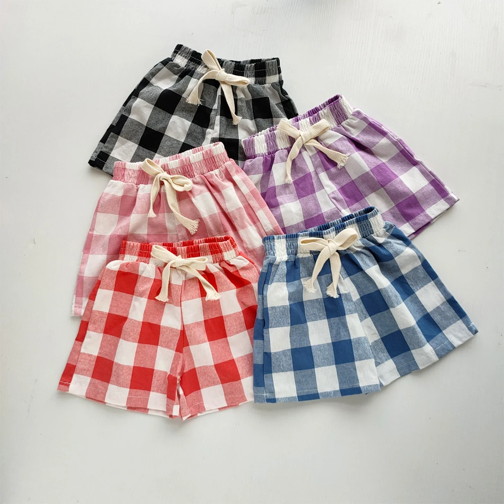 Vintage Children's Shorts for Summer Toddler Kids Girls Boys Plaid‌ Casual Beach Shorts