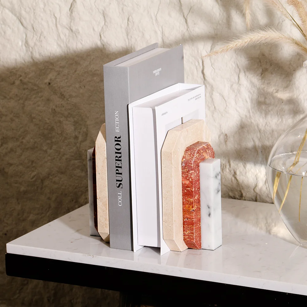 

Geometric Splicing Marble Book Stand Bookcase Marble Bookends Living Room Decorations Bookends Study Room Bookends Ornaments