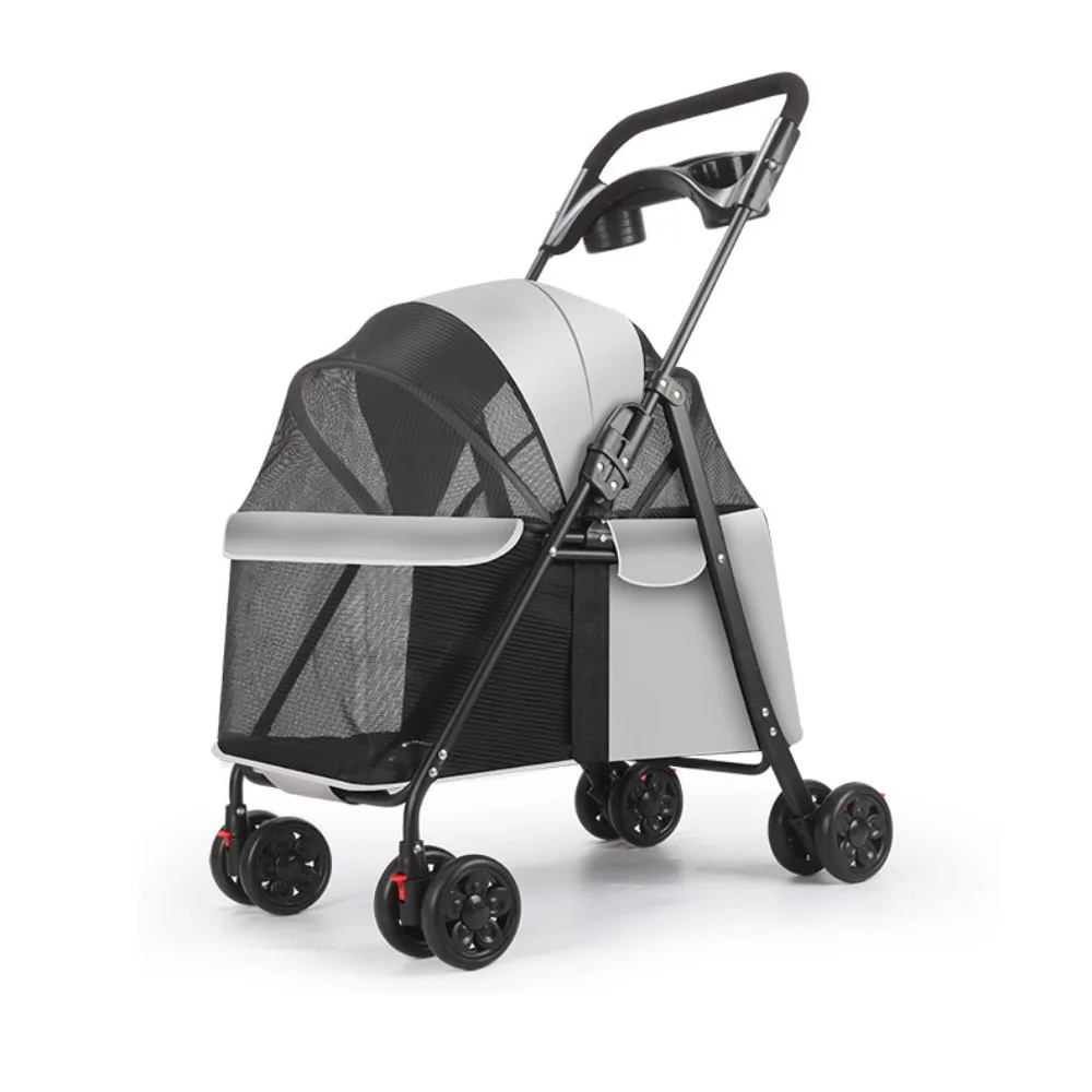 

Foldable Pet Stroller for Dogs Cats 4 Wheels Breathable Mesh Dog Carrier with Cup Holder Lightweight Travel Puppy Pushchair