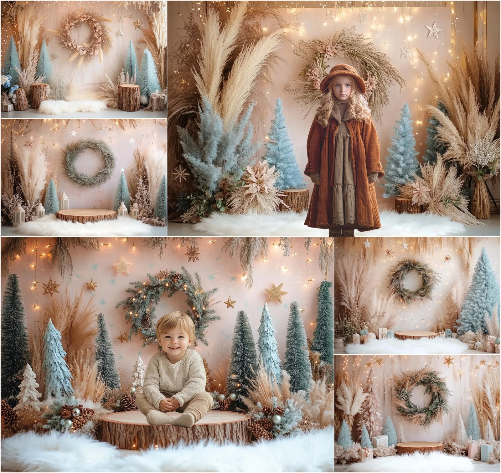

Mehofond Christmas Boho Floral Photography Background Stump Star Lights Baby Shower Birthday Cake Smash Photo Backdrop