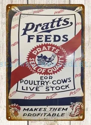 1960s farm cattle pig cow livestock poutlry PRATTS FEEDS metal tin sign