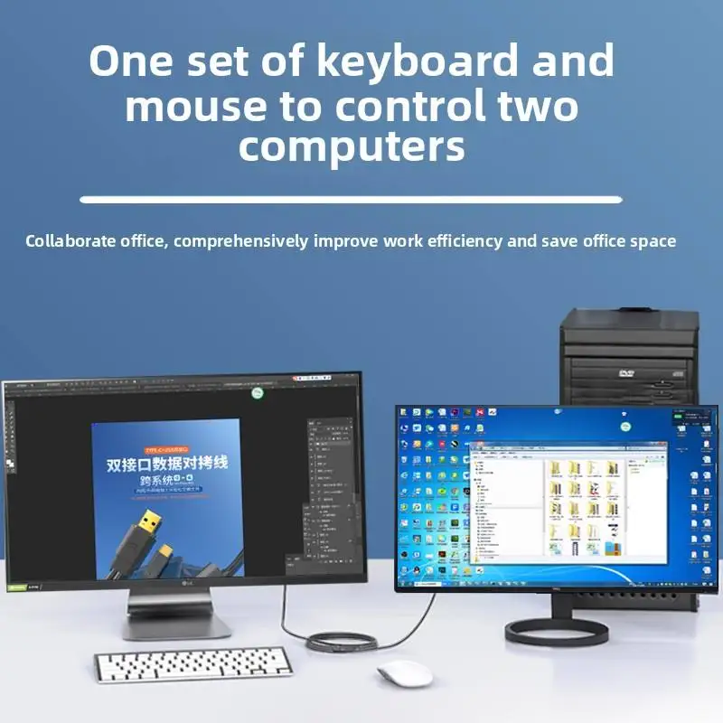 PC to PC Data Transfer Bridge Cable, USB‑A & Type‑C Cross‑Computer Sync Cable, File Copy Mouse Keyboard Share for Laptop Desktop