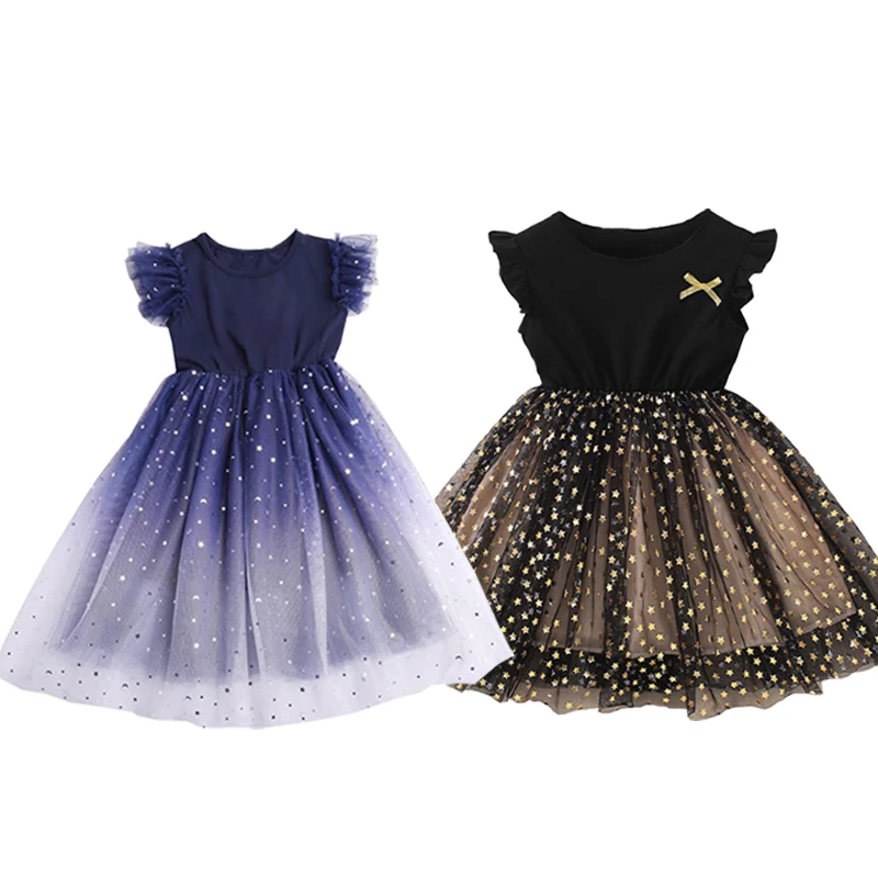 

Baby Girls Party Princess Dresses Kids Girl Ruched Tulle Star Patchwork Tutu Dresses One Piece Dress Halloween Costume Vestido