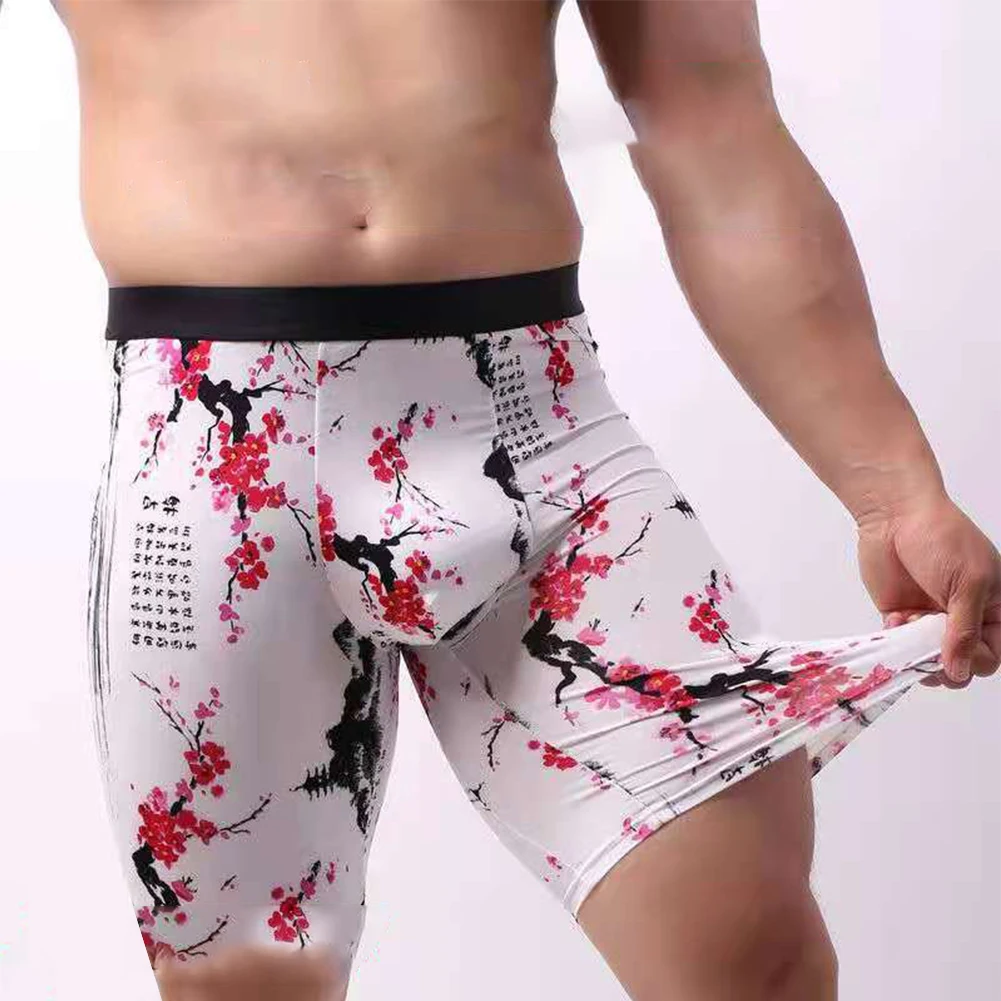 

Floral Print Popular Men Ice Silk Underwear Long Leg Sport Shorts Men's Swimming Trunks Breathable Briefs Underpants