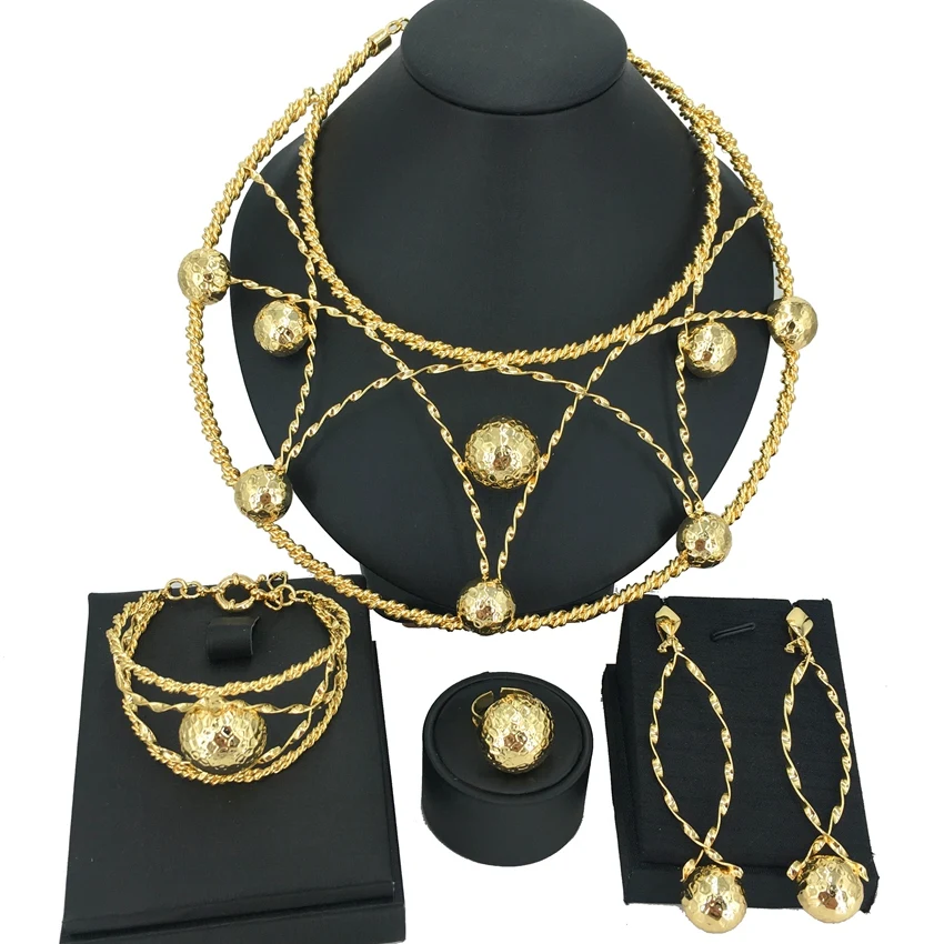 

Yuminglai Hot Selling New Fashion Huge Brazilian Gold Plated Jewelry Sets for Women Wedding Party FHK14308