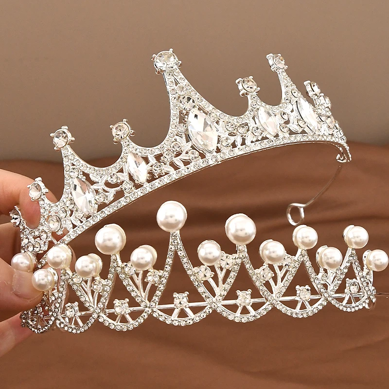 

2 Piece New Luxury Vintage Crown White Crystal Headpiece Women Bridal Girls Wedding Birthday Party Elegant Queen Crown Accessory