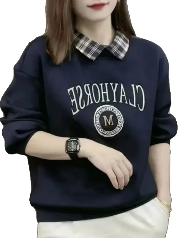 Fce اصطف هوديي طوق وهمية قطعتين صغيرة الحجم العصرية المرأة فضفاضة تناسب مطبوعة طويلة Sve الشتاء Jaet