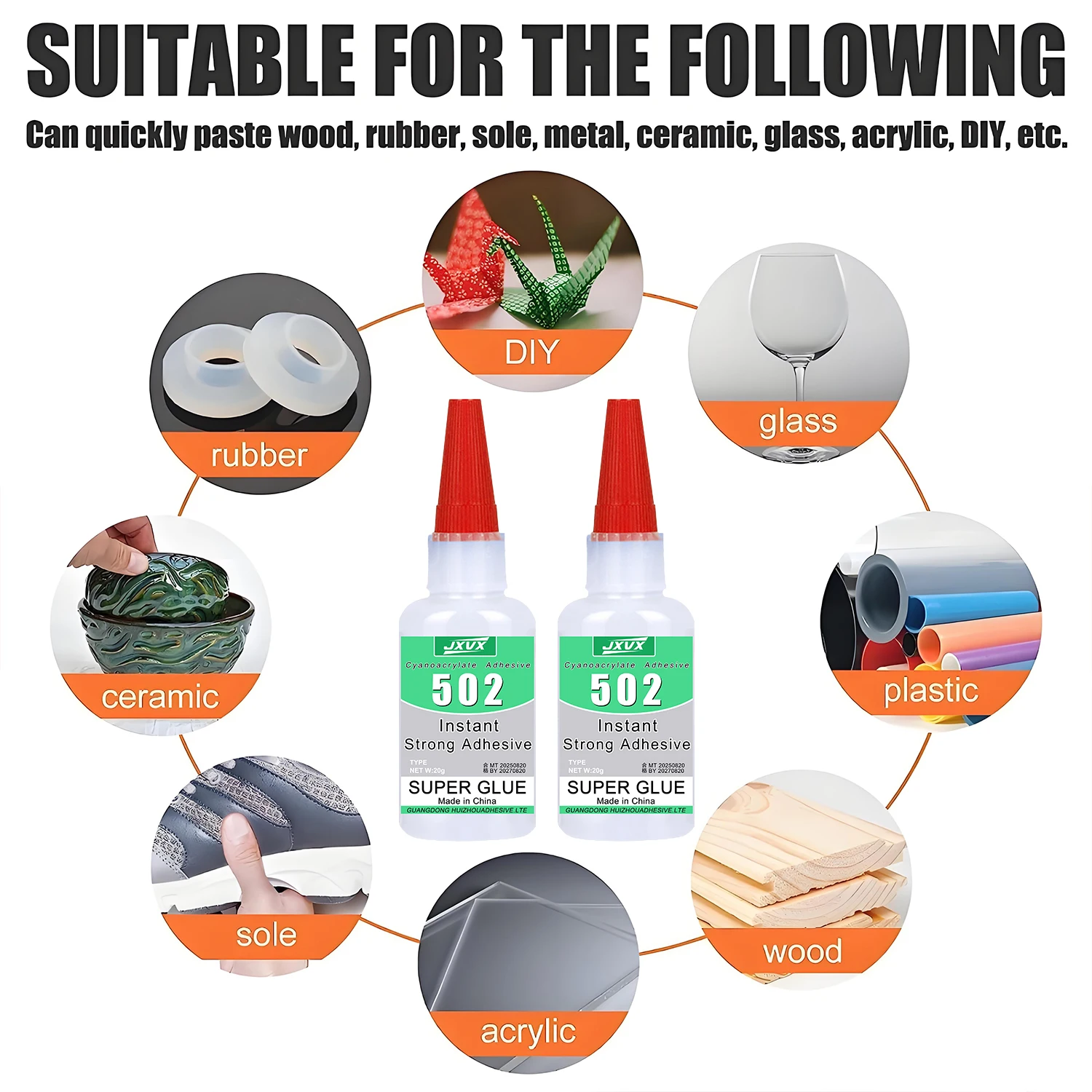 1.76 أونصة 502 غراء فائق القوة متعدد الأغراض سريع الجفاف لاصق سيانو أكريليت لاصق سريع فوري مطاط خشب زجاج أقوى من جميع أنواع الغراء 1-3 قطع. #4
