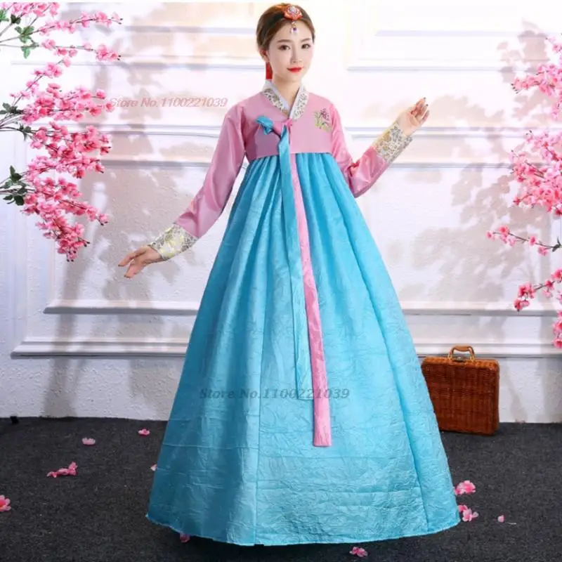 2025 korean folk dance dress hanbok national flower embroidery vintage dress banquet stage performance wear party dance costume