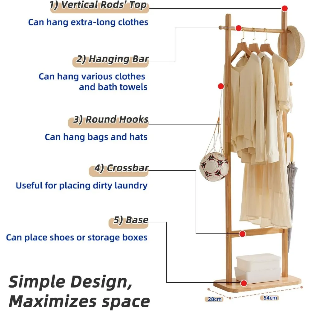 Coat Rack Freestanding, Coat Tree with 2 Main Rods and Stable Design, Clothes Racks for Hanging Coats Clothes Suits Jacket,