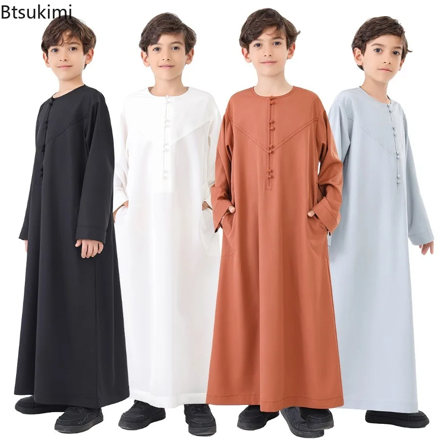 

Детская арабская абайя с длинным рукавом, мусульманский кафтан для Рамадана, турецкая одежда для мальчиков на Ид, исламская джубба, тобе, ближневосточное платье