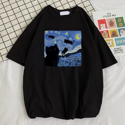 Vincent Van Gogh Starry Night Cute Cat Prints Men's T Shirt Sport Crewneck Tshirt Style Loose T Shirts Fashion Soft Man Clothing