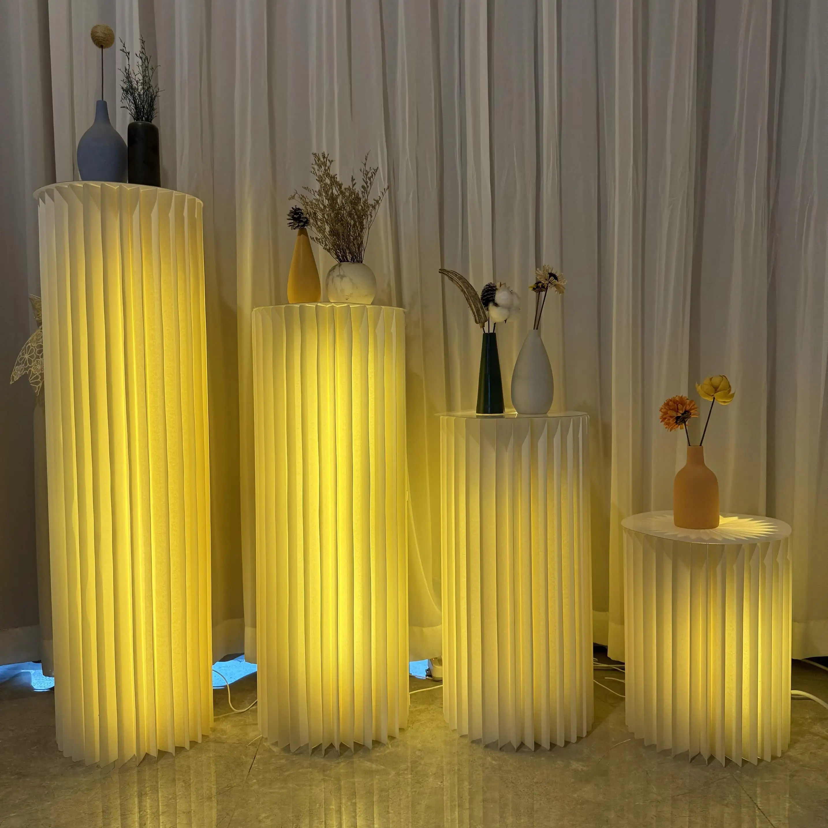 

live ornament display stand luminous Roman column base with lamp product cylindrical display window model booth home decor