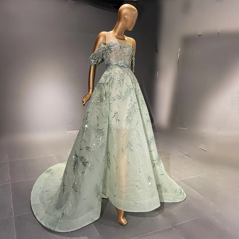 

Scz091 Jancember Mint Green Dubai Evening Dresses Elegant Off Shoulder Arabic Engagement Dress For Women Wedding Party