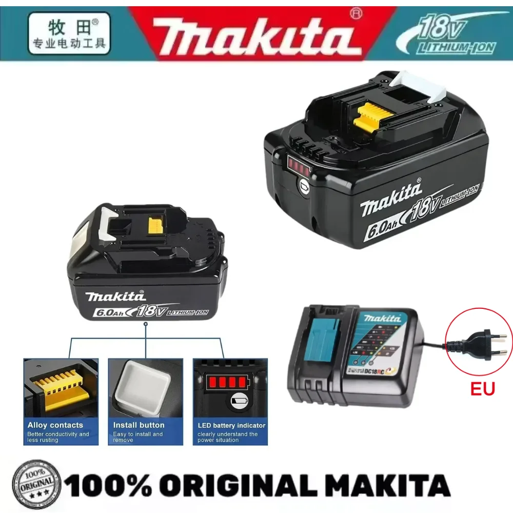 

MakitaОригинальная литий-ионная аккумуляторная батарея18V5.0 6,0 Ач Сменная батарея для электрической дрелиBL1860 BL1830 BL1850Батарейки для инструментов