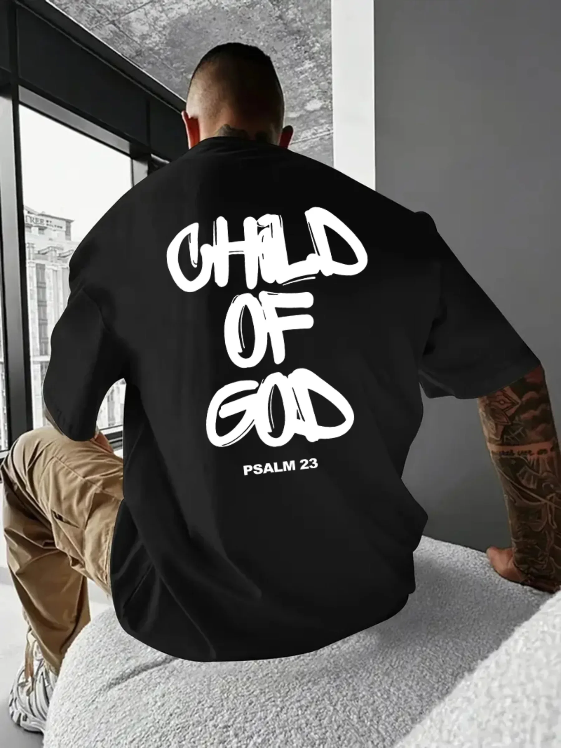 مزمور 23 تي شيرت رجالي عصري وكاجوال مقاس كبير مطبوع عليه شعار مقاس كبير #1