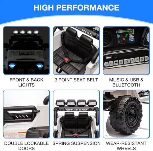 12V Ride On Truck Car, Battery Powered Car w/Remote Control, Spring Suspension, LED Lights, Bluetooth, 3 Speeds, Electric Car