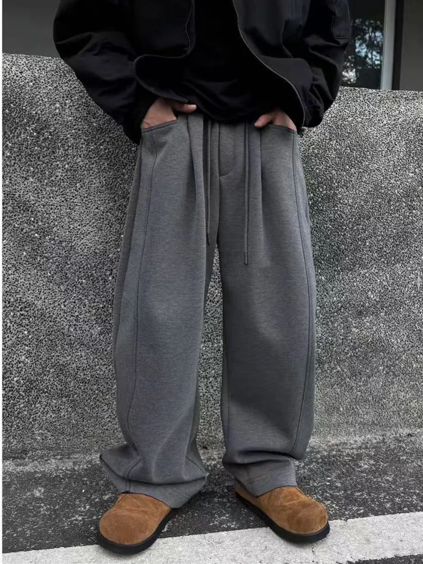 

Мужские модные осенние широкие повседневные брюки, свободные брюки с эластичной резинкой на талии, однотонные универсальные удобные длинные брюки