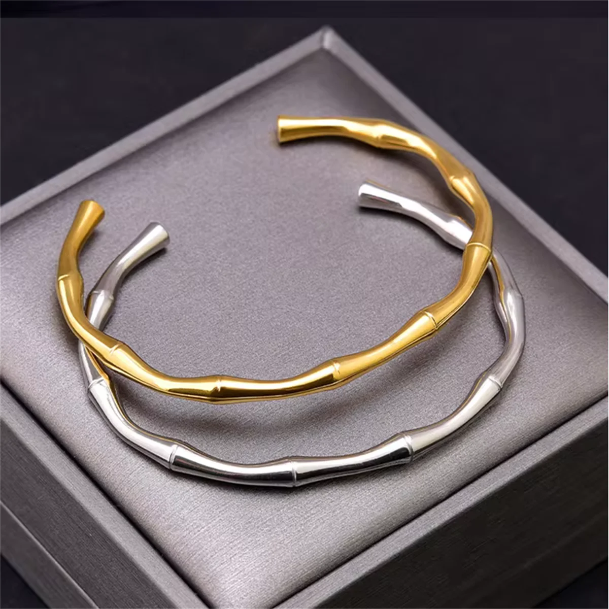 Simple Stainless Steel Gold Color Bamboo Joint BanglesTrend Bracelet For Women Men Romantic Party Gift Fashion Jewelry