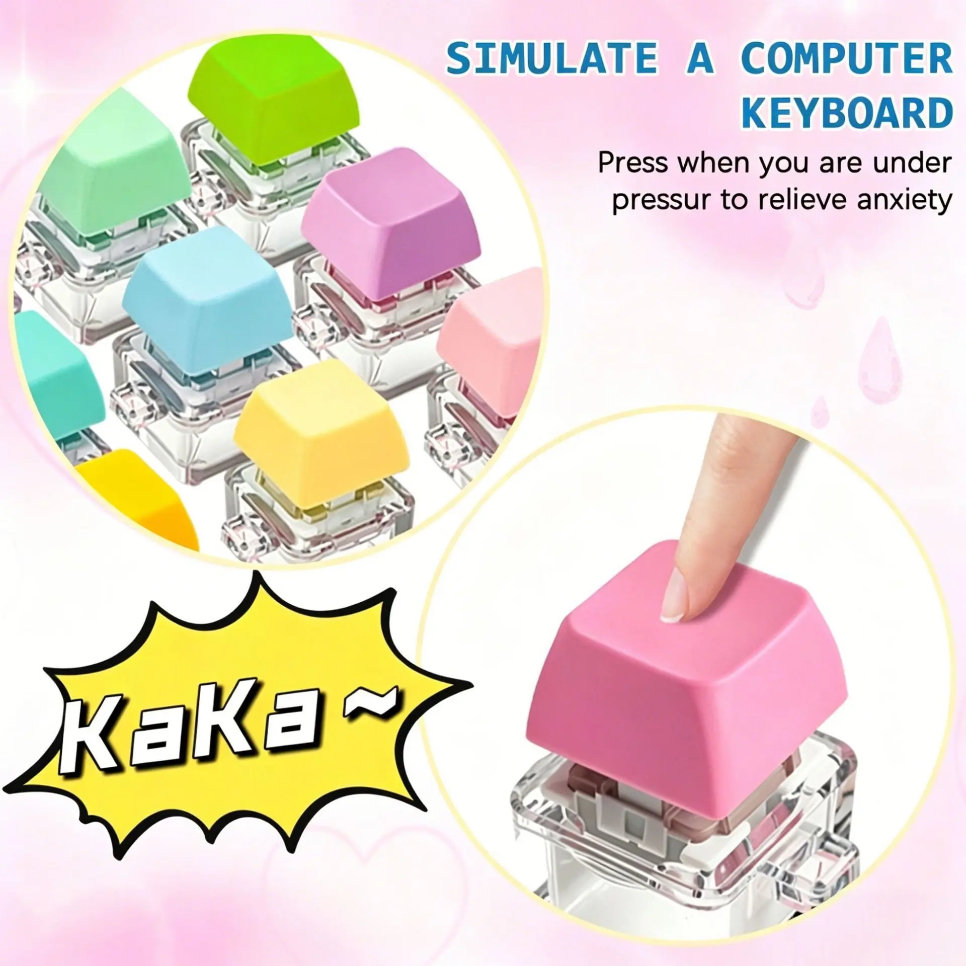 Keyboard Keychain Fidget Toys Stress Relief Button Keycap Sensory Toys Decompression Finger Clicker Toys for Adult