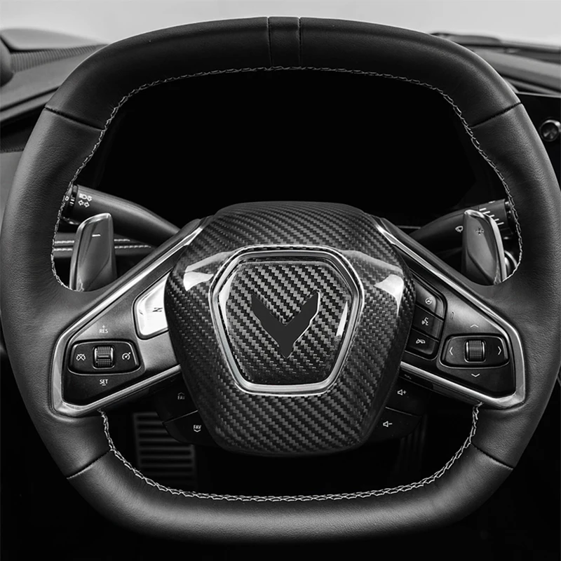 

Real Carbon Fiber For Chevrolet Corvette C8 2020-2023 Car Steering Wheel Center Cover Trim for Corvette C8 Carbon Fiber Interior