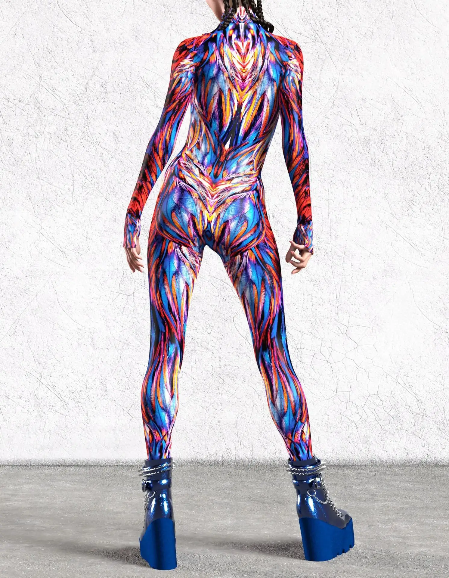 Damen Cyber 3D-Druck Festtags-Party Punk Jumpsuit Onesie Halloween Cosplay Kostüm Bodysuit Performance Steampunk Romper – Detail 7