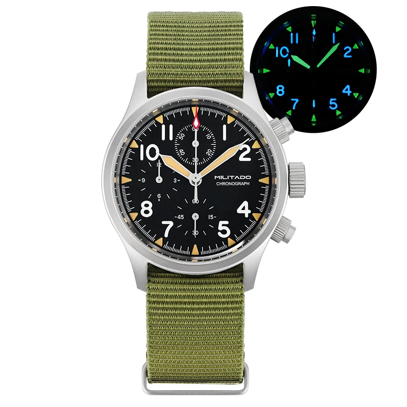 Militado ML1868KF Retro VK67 Quarz-Chronographenuhr, Edelstahlgehäuse, 3 Zifferblätter, wasserdicht, 100 m, Multifunktions-Militäruhr – Detail 25