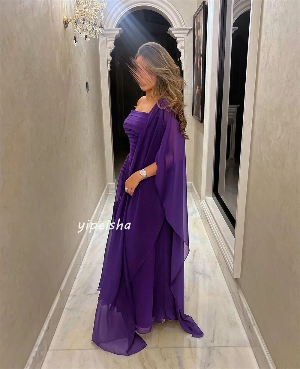 Customized   Evening Saudi Arabia Jersey Ruched Birthday A-line One-shoulder Bespoke Occasion Gown Long Dresses