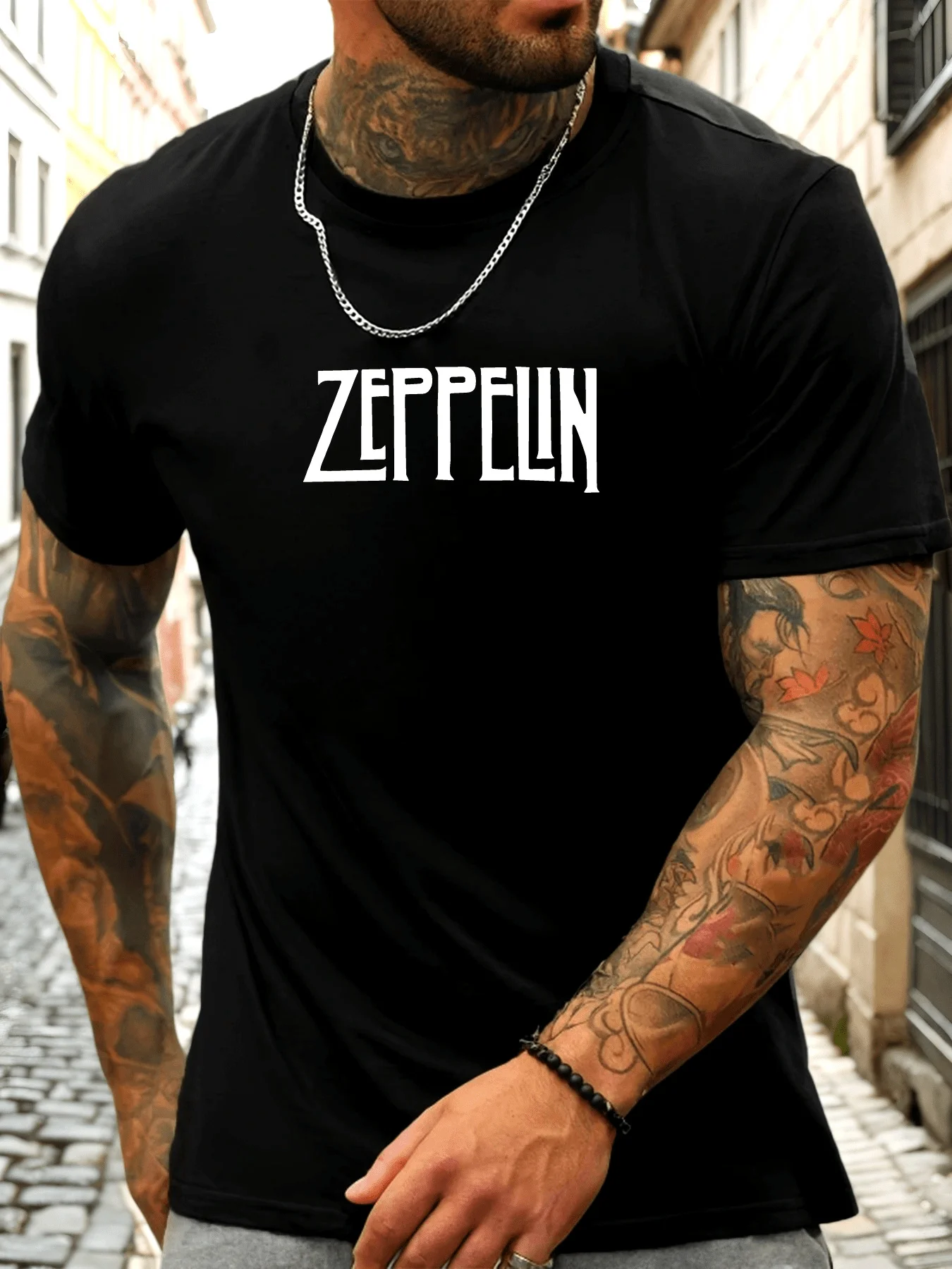 Men's Zeppelin Lettering Pattern Summer Casual Round Neck Short T-Shirt