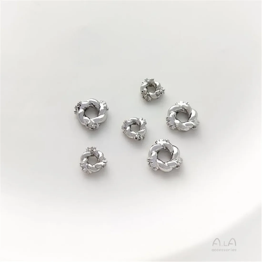 6PCS 5mm 6.5mm 14K White Gold Inlaid with Zircon Twist Bead Garland Spacer, Handmade Jewelry Accessories, C332, Light, 18K