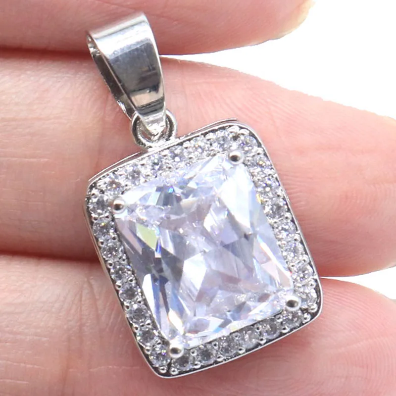 Buy 4 Get 1 Free 25x14mm SheCrown White Sapphire CZ Women Wedding Silver Pendant