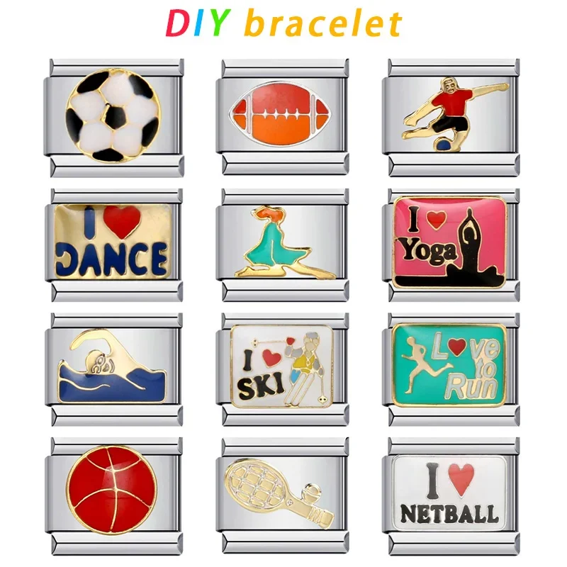 Sports Series DIY Stainless Steel Italian Modular Bracelet Pattern Personality Elastic Splicing Bracelet