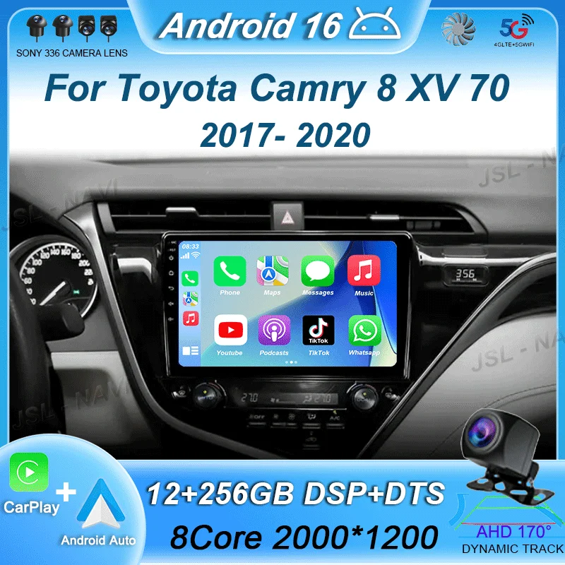 

Автомагнитола Android 16 с Carplay для Toyota Camry 8 XV 70 2017-2020: Мультимедийный видеоплеер, навигация GPS, стереосистема DSP