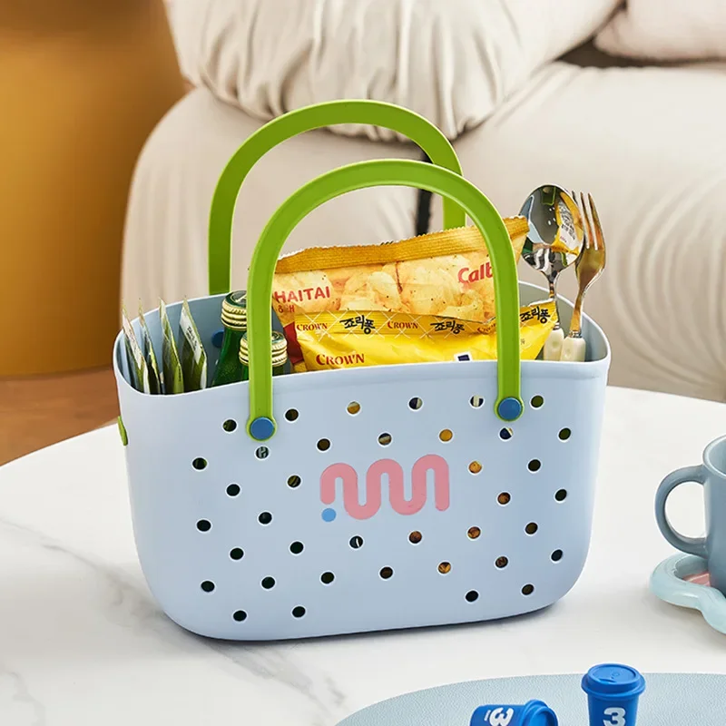 Handheld Bath Basket Leachable Grocery Basket Bathroom Housewares Storage Basket Bathhouse Toy Snack Plastic Organizer