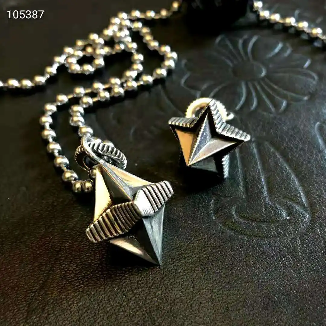 

S925 Sterling Silver Long Sweater Chain Women's Personalized Creative Retro Five pointed Star Pendant Trendy Couple Necklace Min