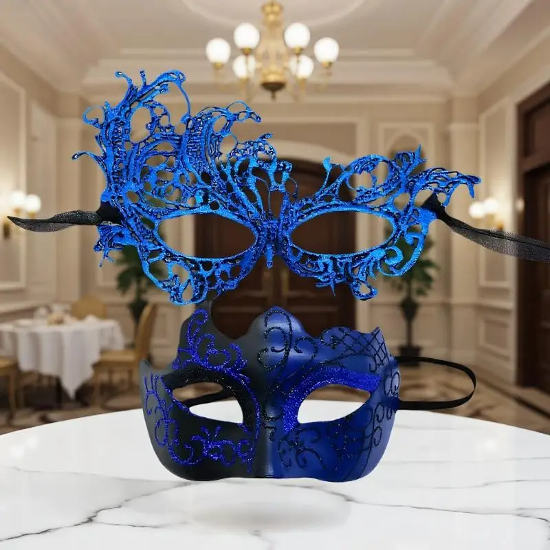 2pcs Elegant Black Lace Masquerade Mask Set For Couples Perfect For Venetian Party Mardi Gras And Halloween Celebrations