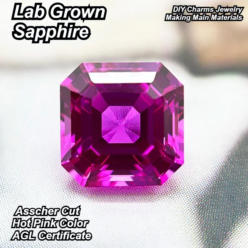 

Hot Sale Asscher Cut Lab Grown Sapphire Hot Pink Color DIY Charms Jewelry Making Main Materials Selectable Certificate