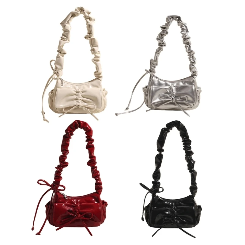 

Fashion Pleated Single Strap Bag with Bowknot PU Shoulder Handbag E74B